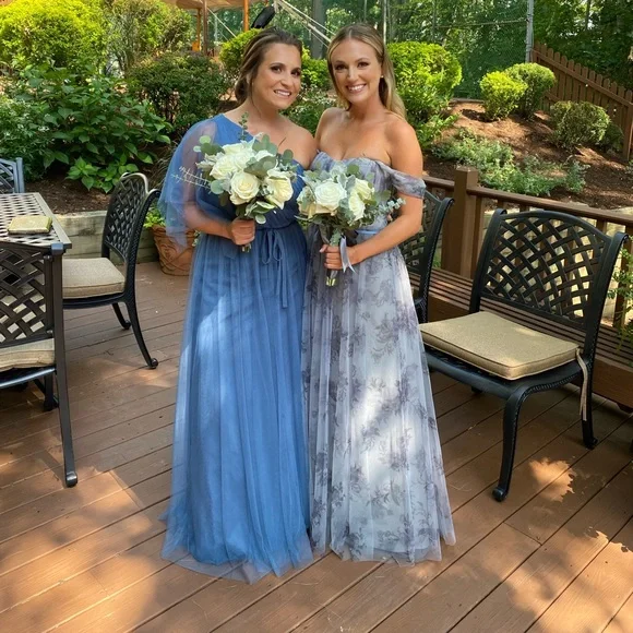 marchesa blue dress Embroidered Tulle Gown